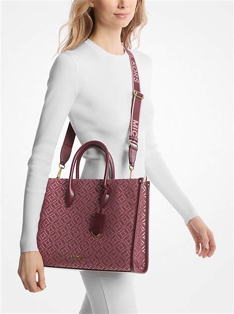 Mirella Medium Metallic Logo Jacquard Tote Bag 